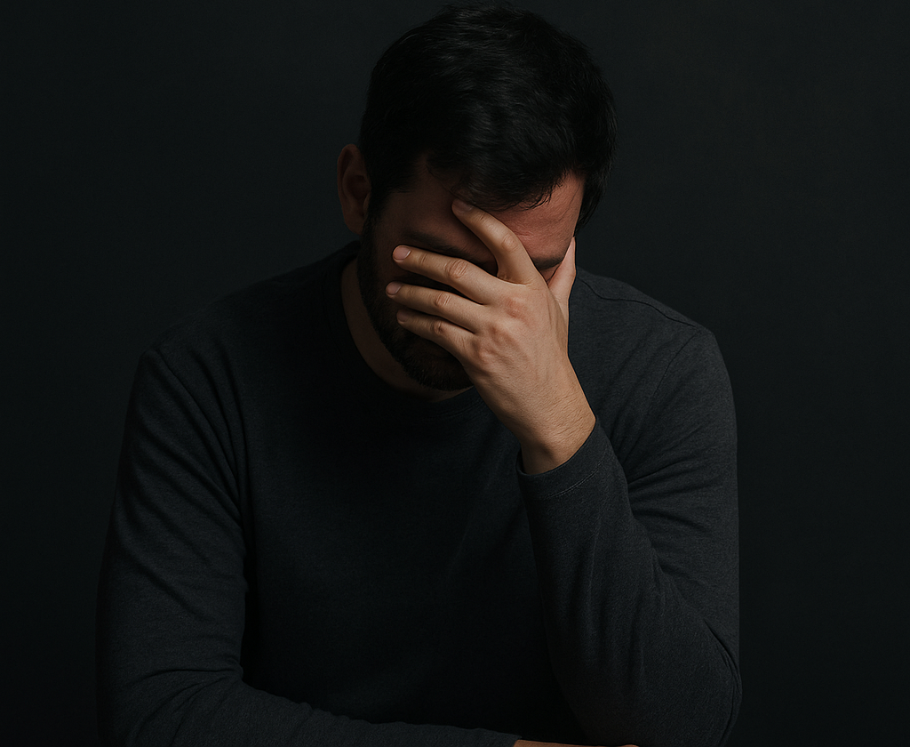 Hombre en crisis emocional representando la adicción como dolor psicológico y pérdida del control