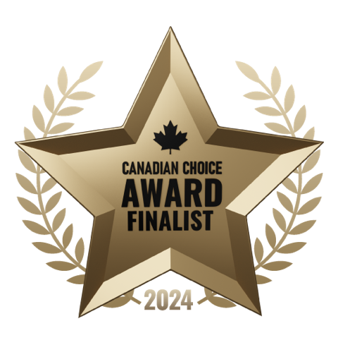 a gold star with the words canadian choice award finalist 2024 on it