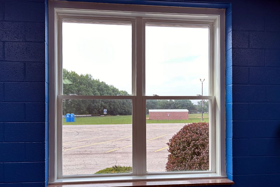 The view of the athletic grounds from one of the new windows