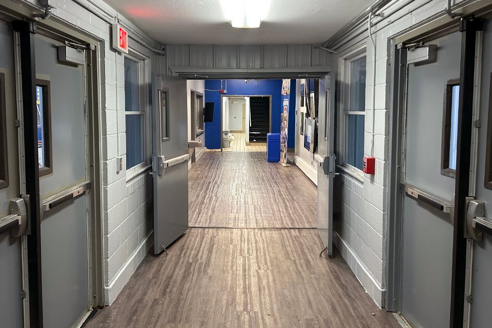 New doors were installed in this hallway to the gym
