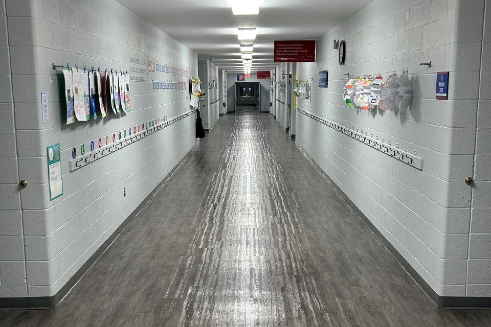 Upgraded flooring and inspirational graphics in the 300 hallway