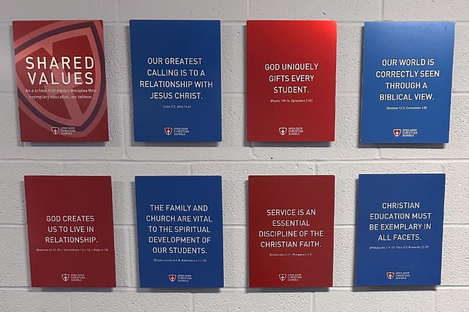 Our Shared Values are displayed prominently in the hallway