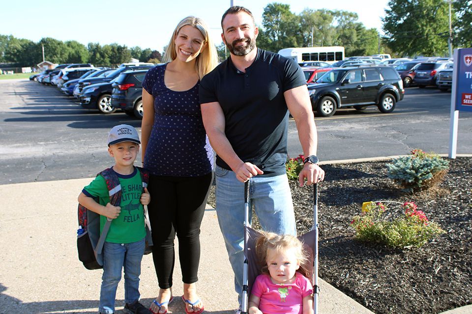 An ODCS family poses for a picture on the first day of school.