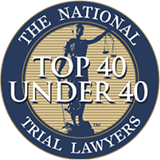 A logo for the national top 40 under 40 trial lawyers.