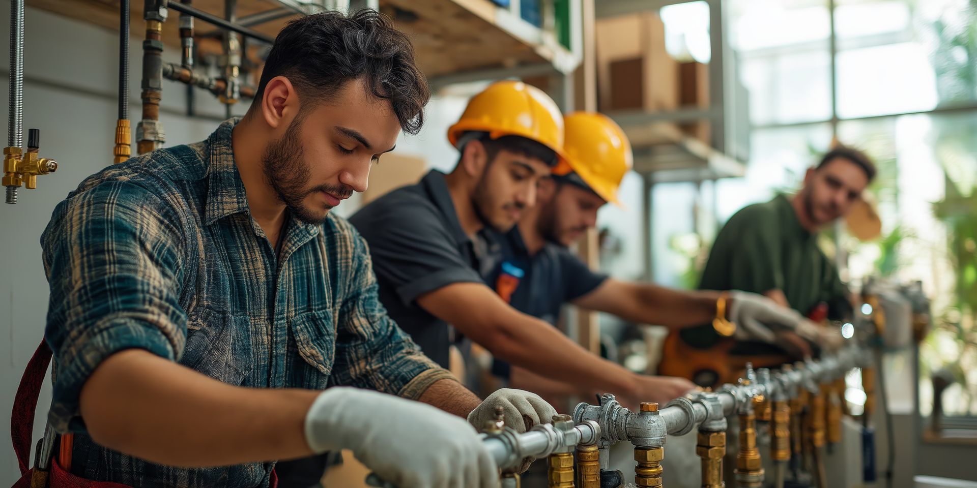 A diverse group of young plumbers working together. A diverse group of young plumbers working together.