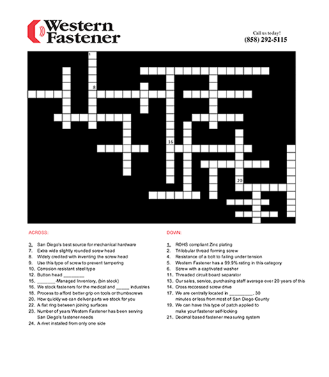 Crossword — San Diego, CA — Western Fastener