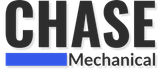 The logo for chase mechanical is black and blue