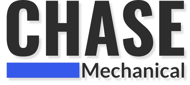 The logo for chase mechanical is black and blue