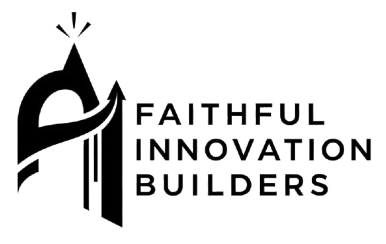 Black logo: stylized letter "A" with arrow, and text "Faithful Innovation Builders".