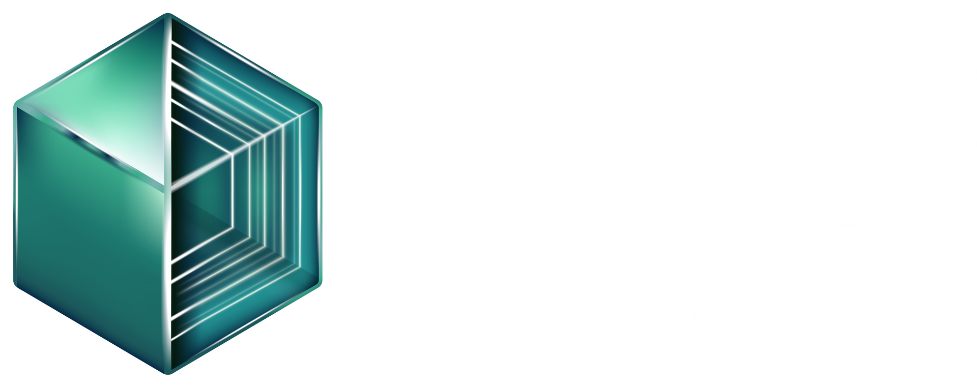 Teal cube logo with layered interior, on a white background.