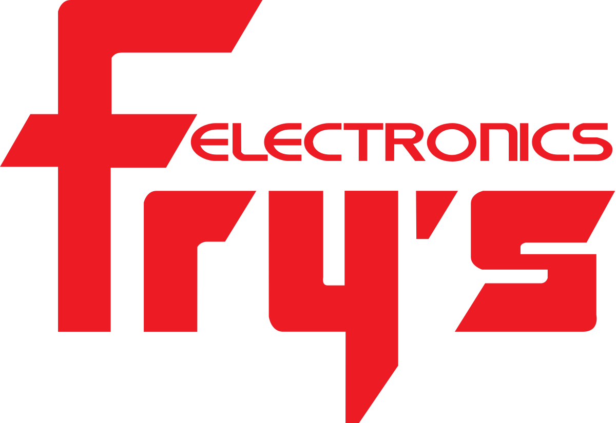 A red and white logo for fry 's electronics