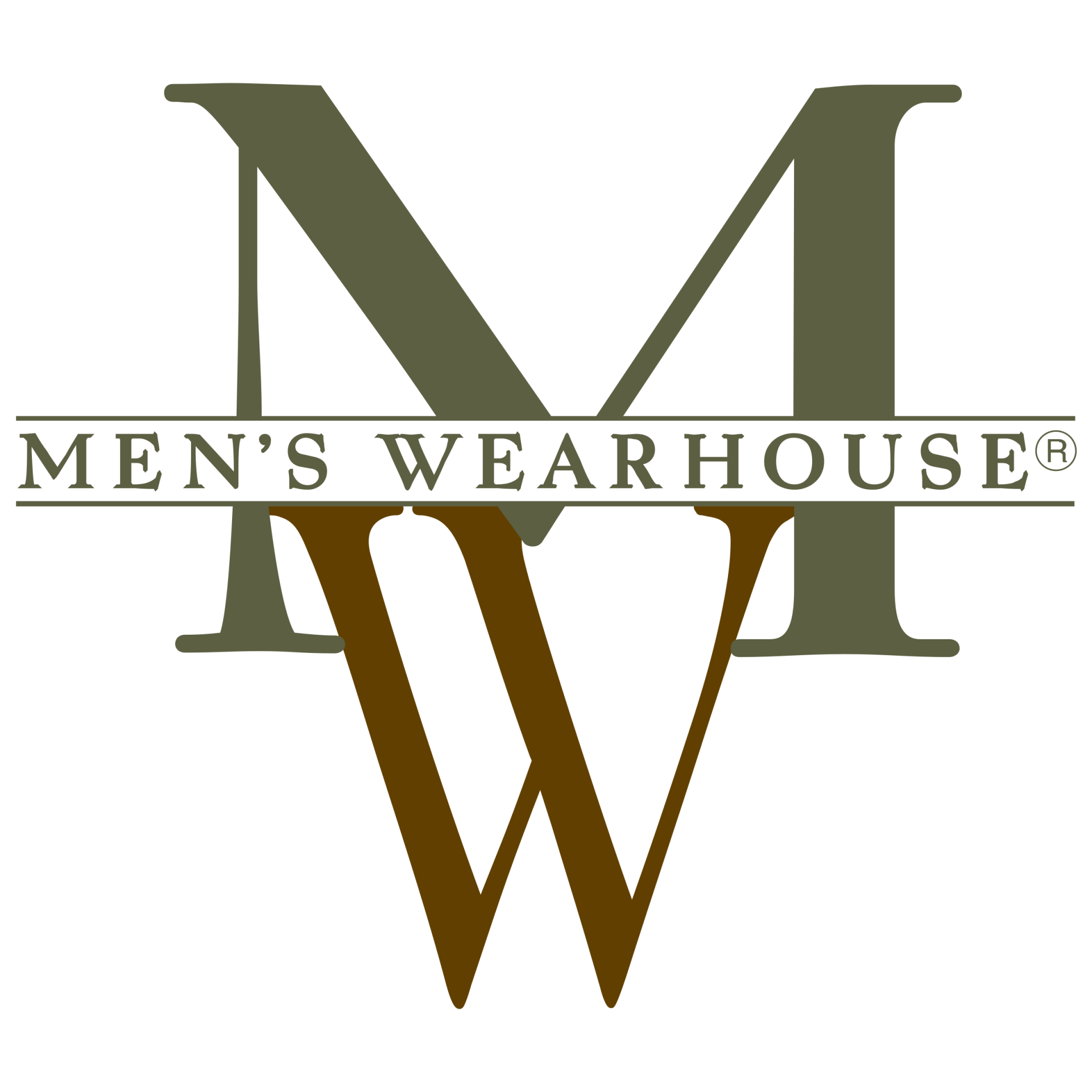 A logo for men 's wearhouse with a brown letter w