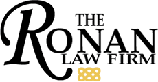 The logo for the ronan law firm is black and yellow.