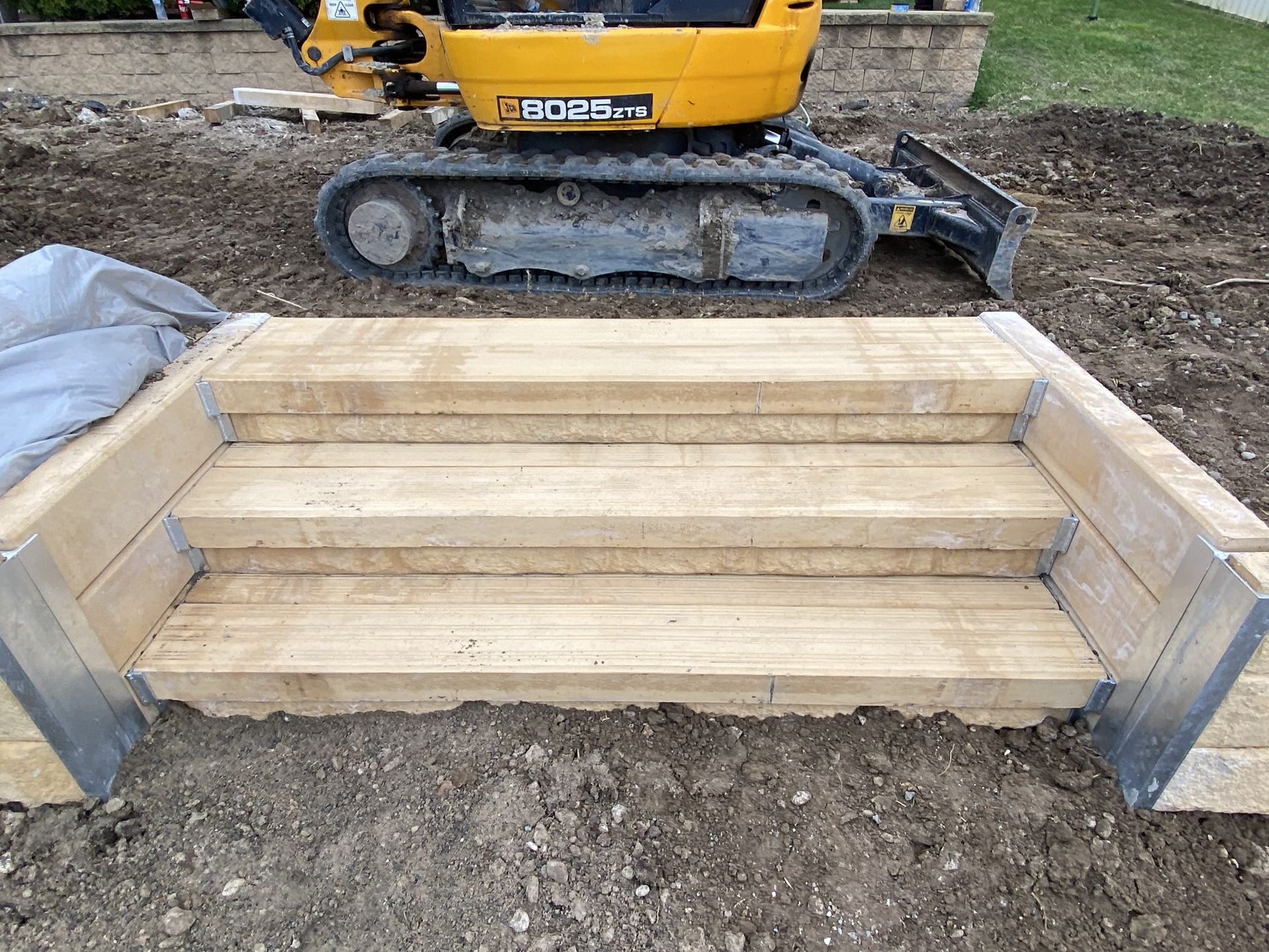 Three-step Stone Staircase Under Construction — Concrete Sleepers NSW in Sancrox, NSW