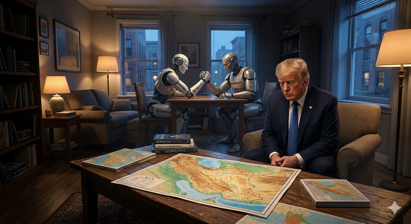 Trump studying Iran maps, OpenAI and Anthropic robots arm wrestle, geopolitical and AI market forces