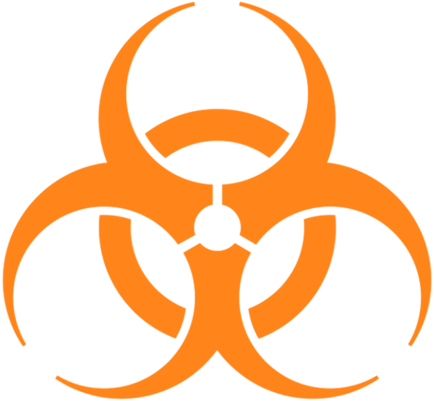 An orange biohazard symbol on a white background