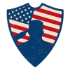 a shield with an american flag and a soldier on it .