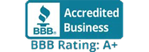 A blue sign that says accredited business bbb rating a+