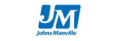 A blue logo for johns manville on a white background