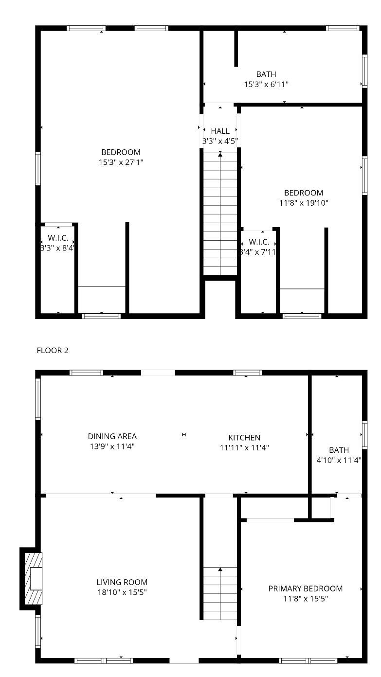 Floor plans of a multi-story house, showing room layouts with dimensions; black lines on white background.