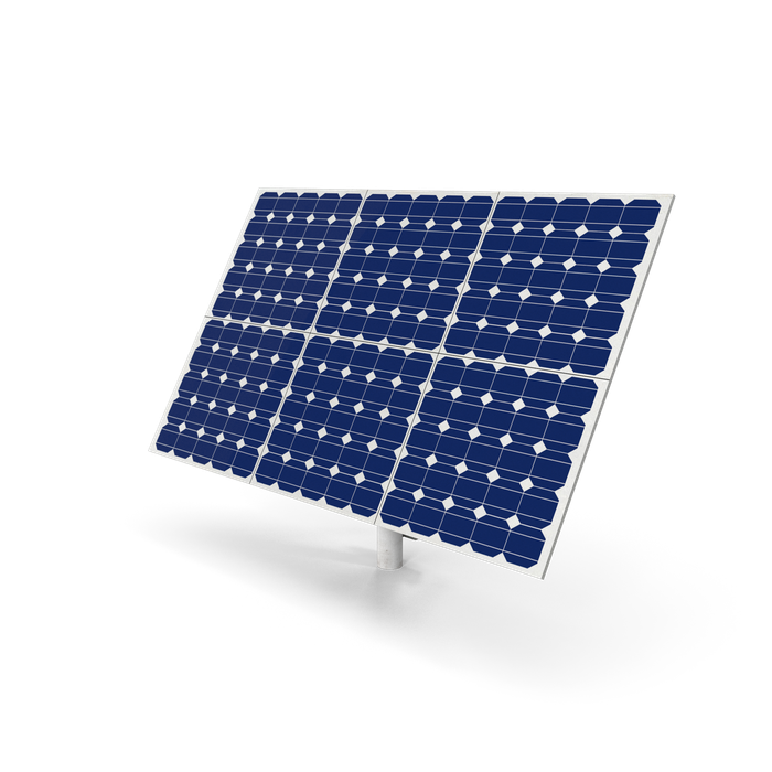 a solar panel is sitting on a pole on a white background .