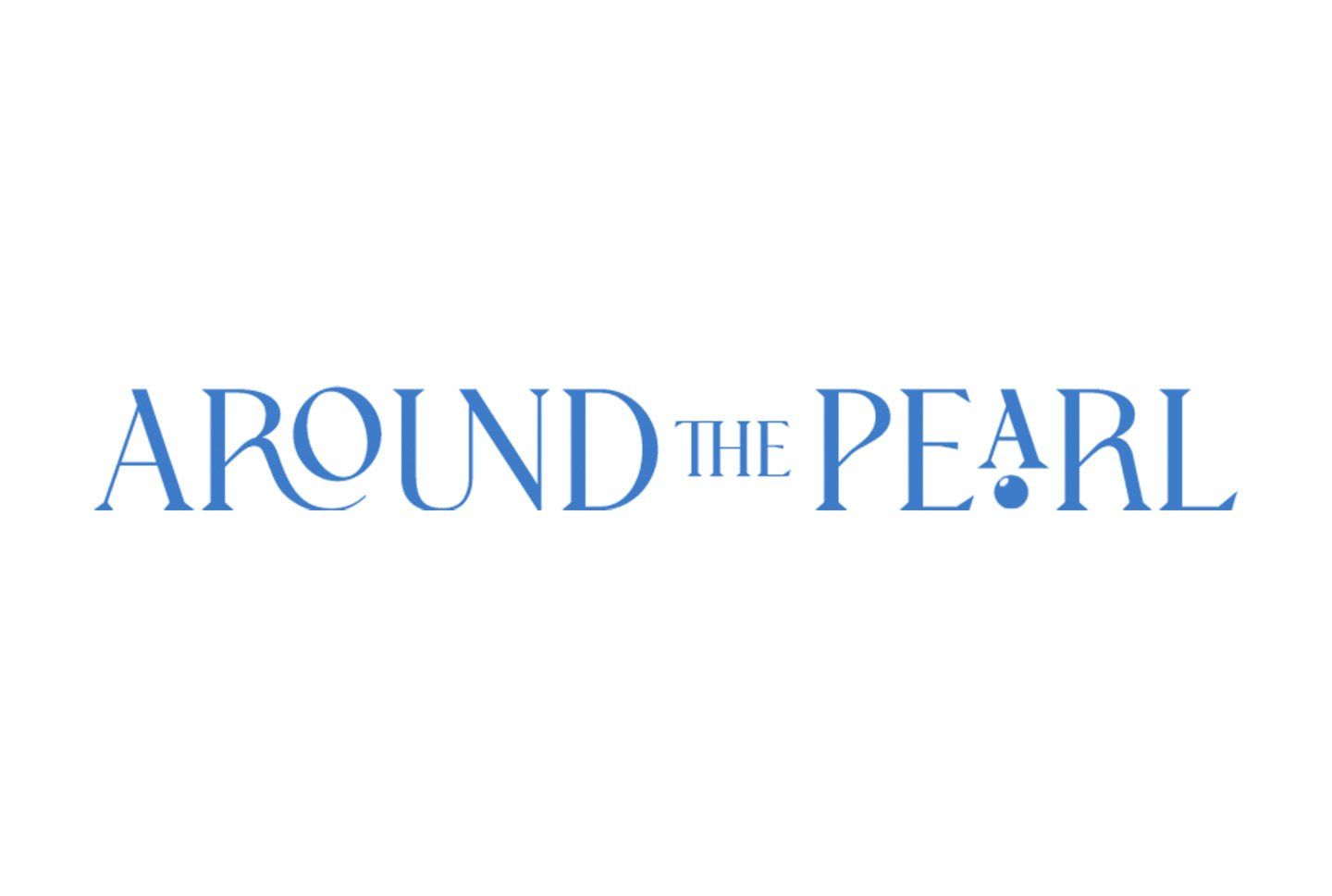 The logo for around the pearl is blue and white on a white background.