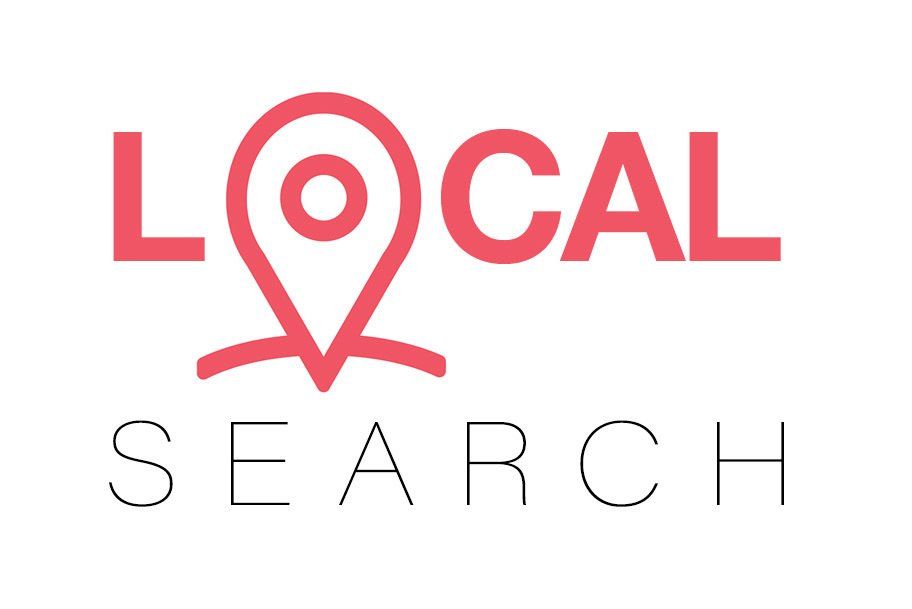 The logo for local search is a red and white logo with a map pin.