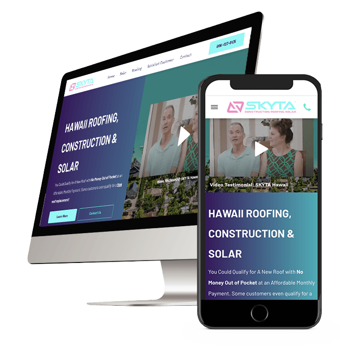 A computer and a cell phone are displaying a website for hawaii roofing , construction and solar.