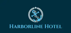 A harborline hotel logo with an anchor and laurel wreath