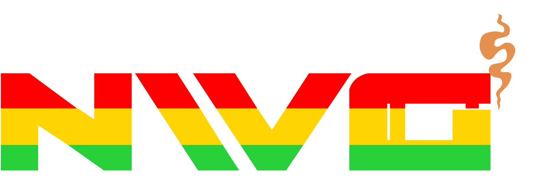 NVO text with red, yellow, green stripes, and smoke.