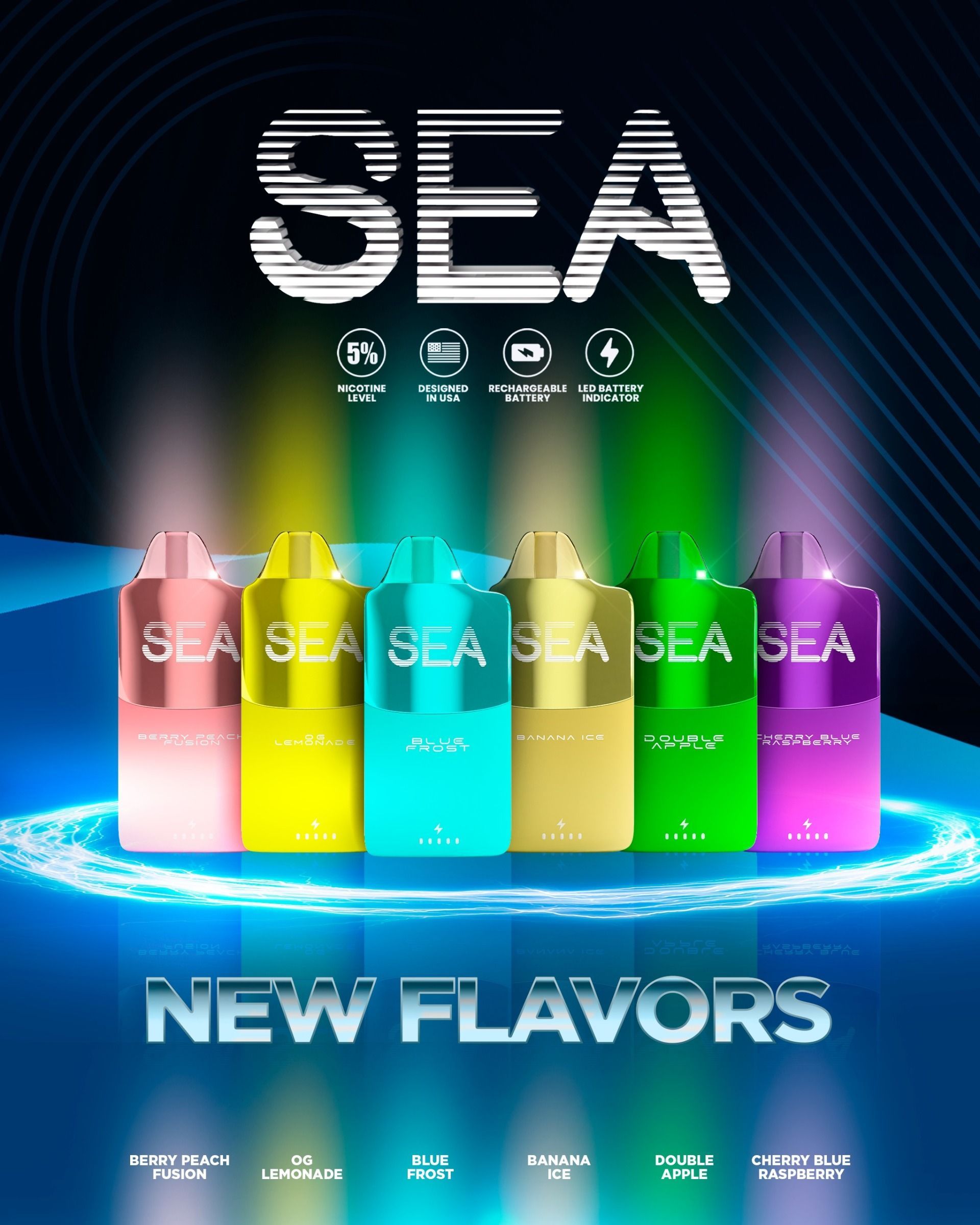 SEA vape brand disposable devices featuring