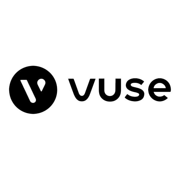 Logo for Vuse featuring a black circle with a white "v" shape, next to the word "vuse" in black.