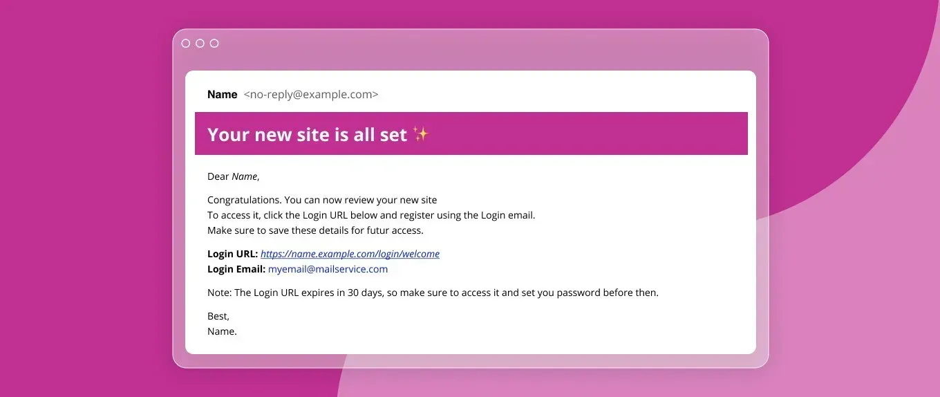 A screenshot of an email with a pink background.