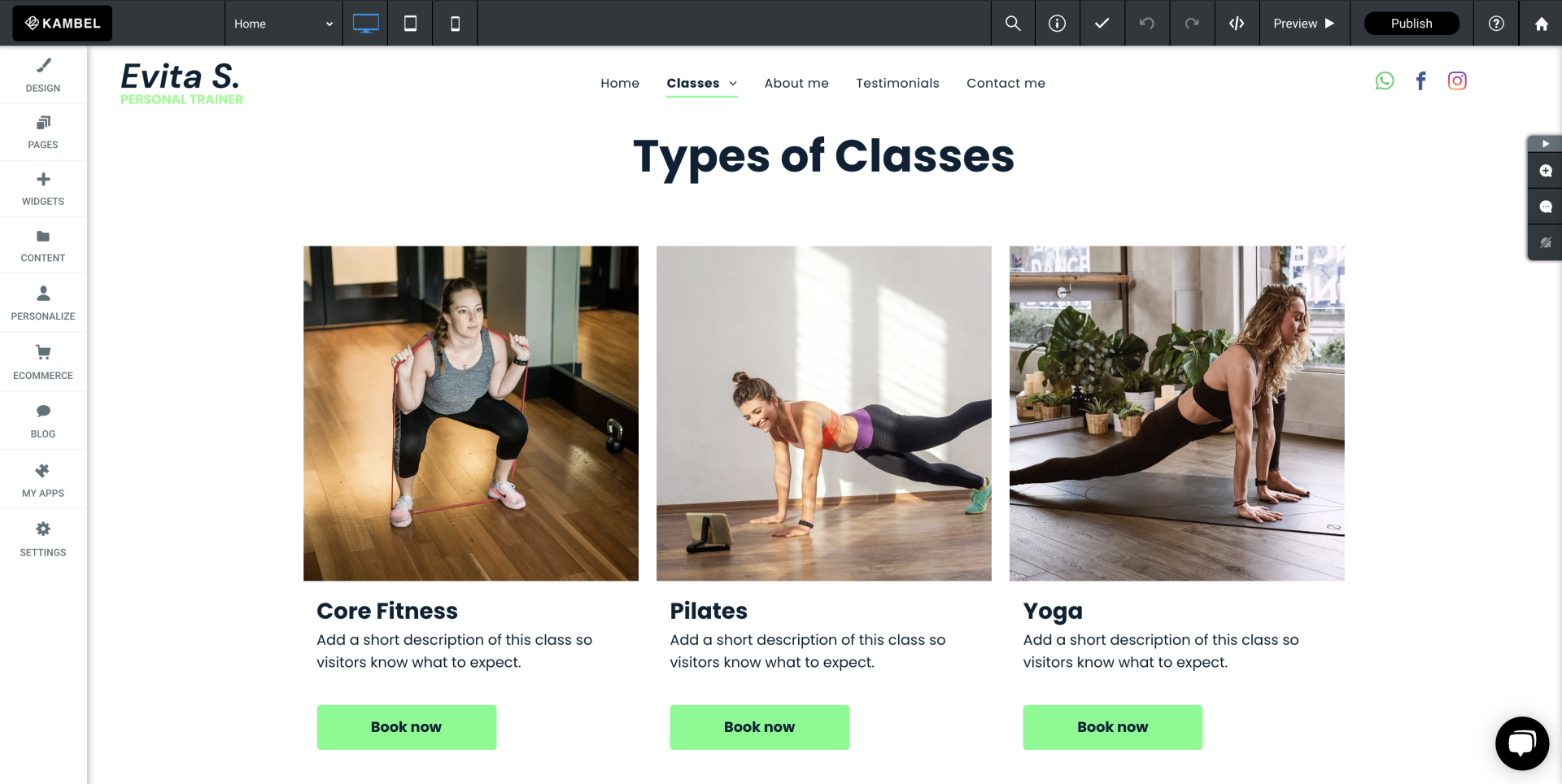 fitness website, class websites, KamBel