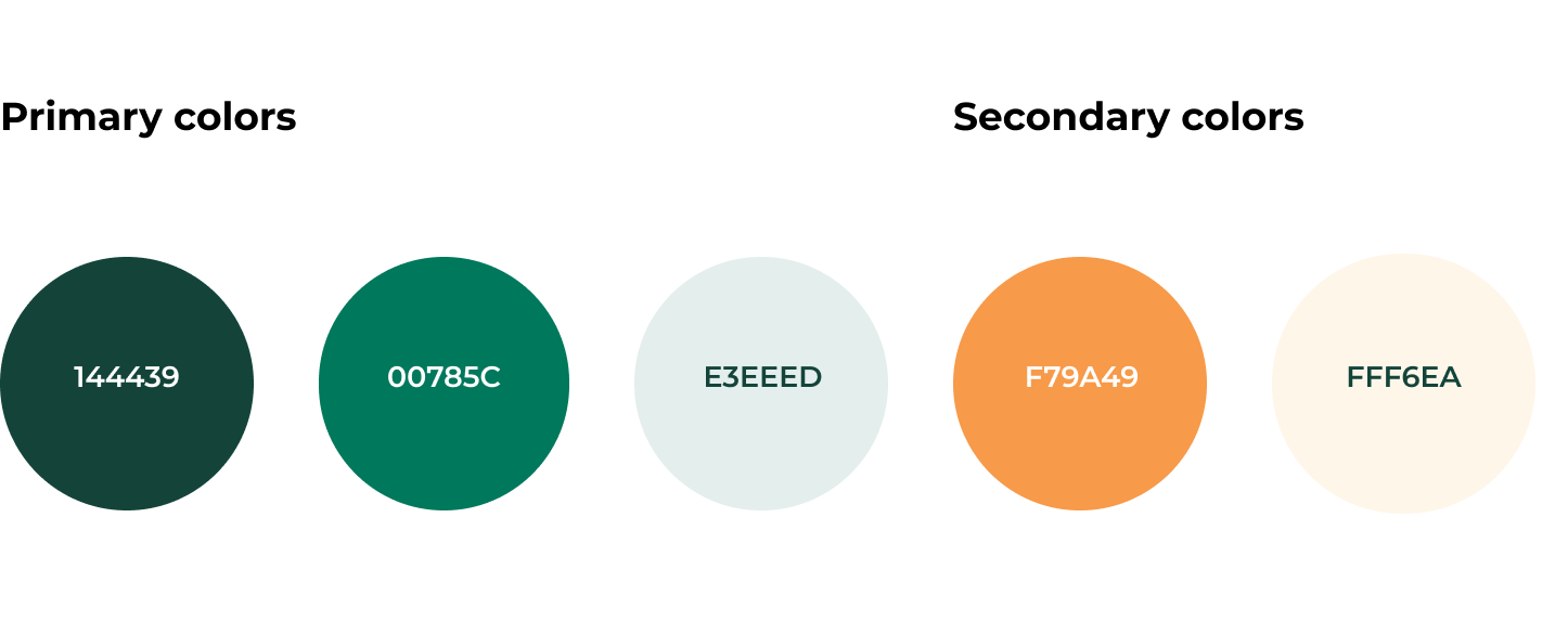 A color palette with primary colors and secondary colors