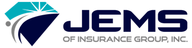 JEMS of Insurance and Financial logo in blue and teal with abstract geometric icon