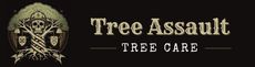 A tree assault tree care logo with a skull and crossbones on it