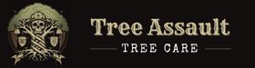 A tree assault tree care logo with a skull and crossbones on it