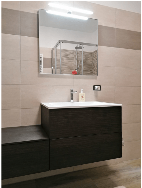 Un bagno con un lavandino uno specchio e una doccia