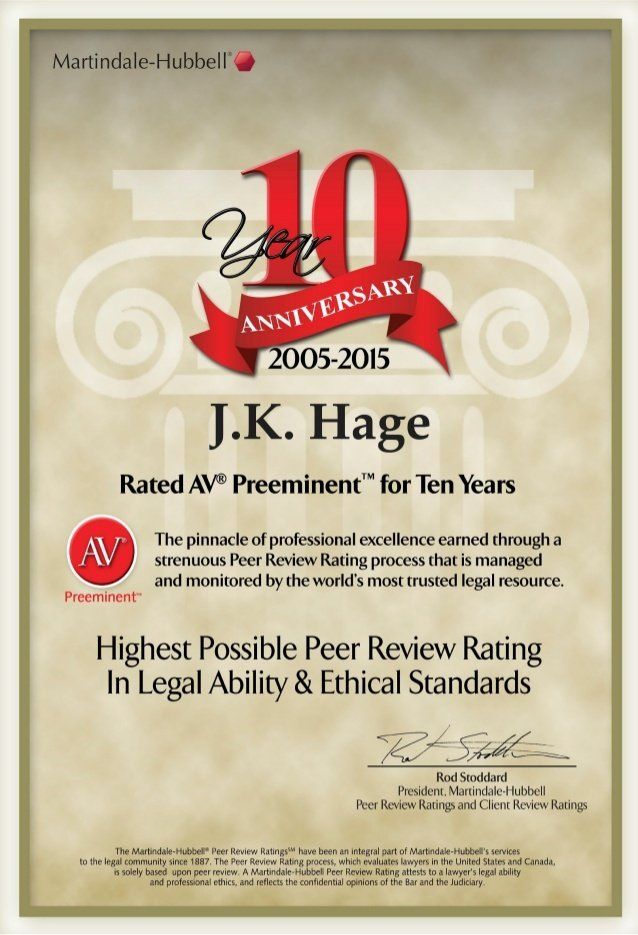 J.K. Hage Certificate — Utica, NY — Hage & Hage LLC