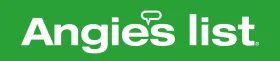 Angie's List logo on a green background, white text with a speech bubble above the 