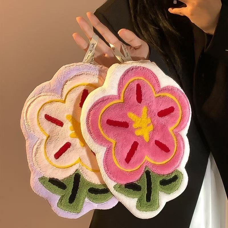 ｜有錢花加厚珊瑚絨擦手巾｜療癒花朵款（一組4色）