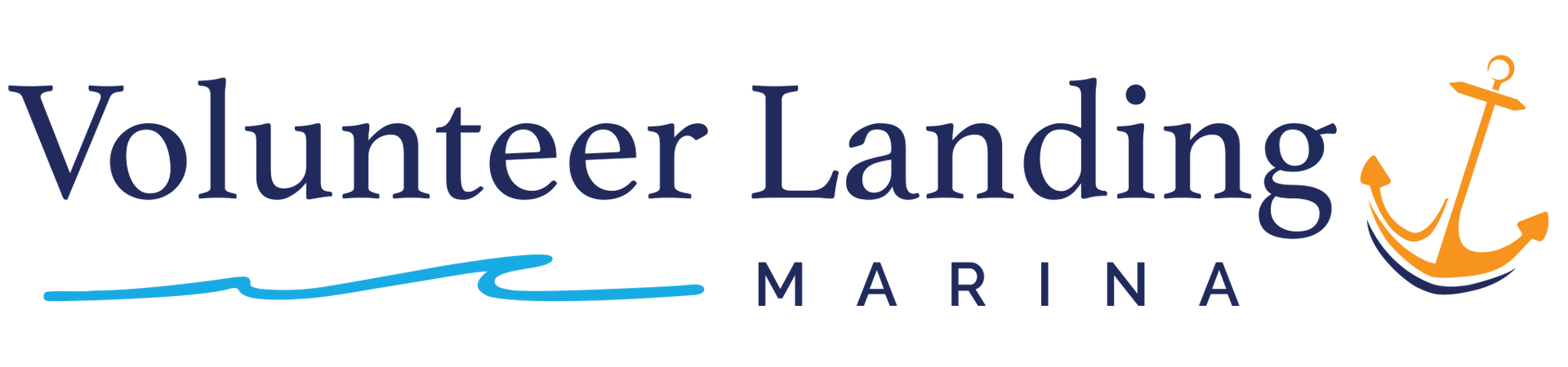 Volunteer Landing Marina logo with anchor and wave design.