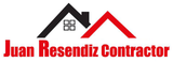 Logo for Juan Resendiz Contractor: Black and red house roofs, red text.