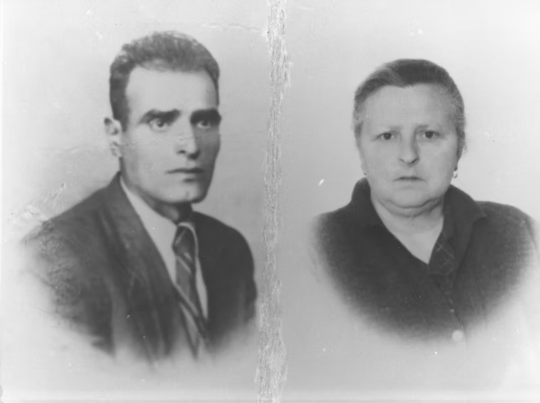 Two black-and-white portrait photos of different people side by side on a plain background