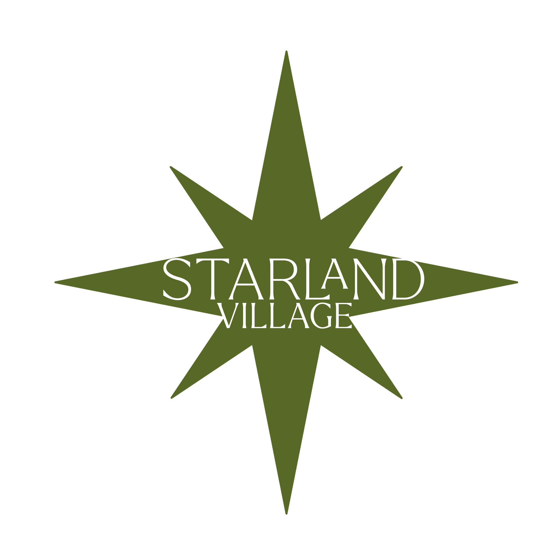 Green starburst logo reading “Starland Village” on a white background