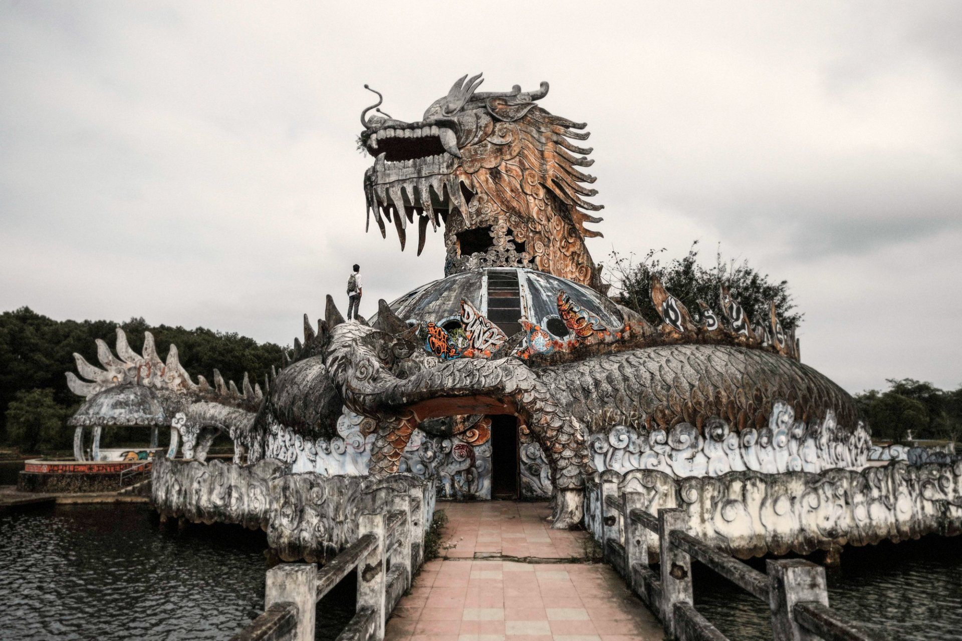 Abandoned water park of Lake Thuy Tien