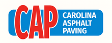 Logo for Carolina Asphalt Paving: red "CAP" over blue; "Carolina Asphalt Paving" in white text.