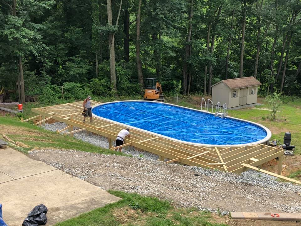 Installation of Trex Pool Deck Before — Greensburg, PA — Pevarnik Construction
