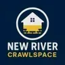 Logo for New River Crawlspace: a white house illustration inside a blue circle; text below.